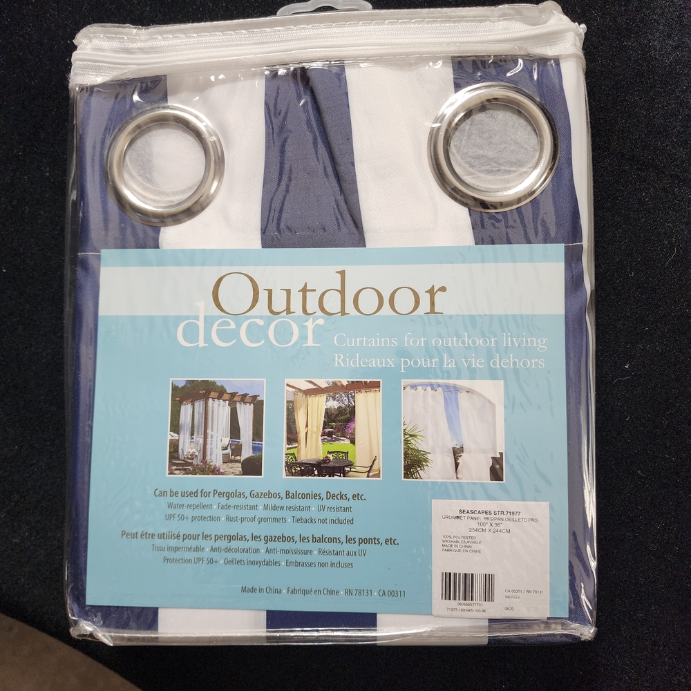 Outdoor Drapes Curtains Grommet Blue and White Stripped. 50x84 Set Of 2 - Picture 8 of 13
